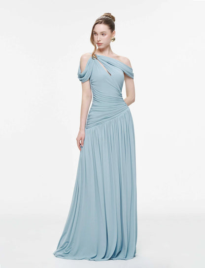 MOLLYNISTA Draped Off-Shoulder Stretch Mesh Dress
