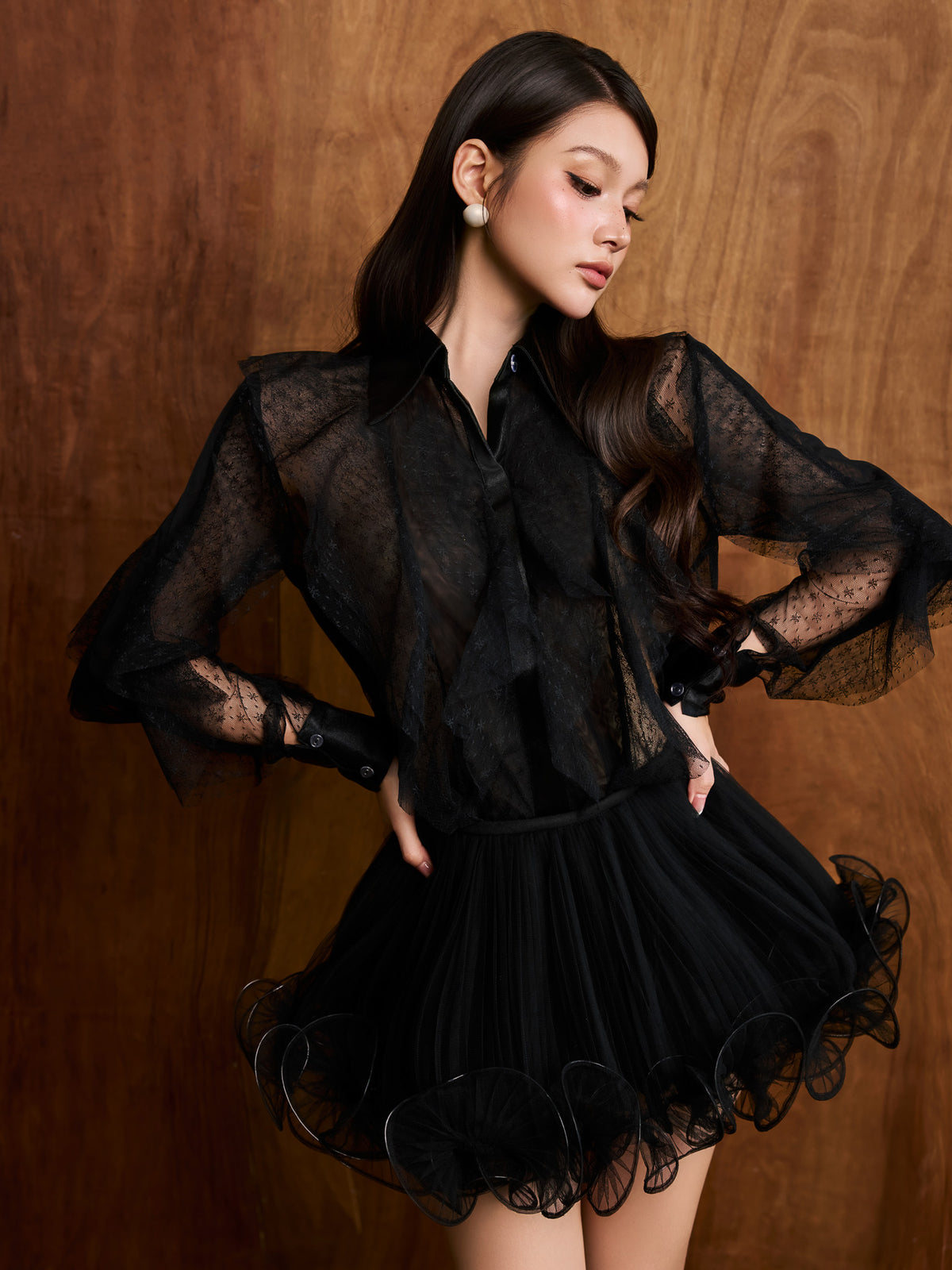 COLIN Black Lace Top &amp; Skirt