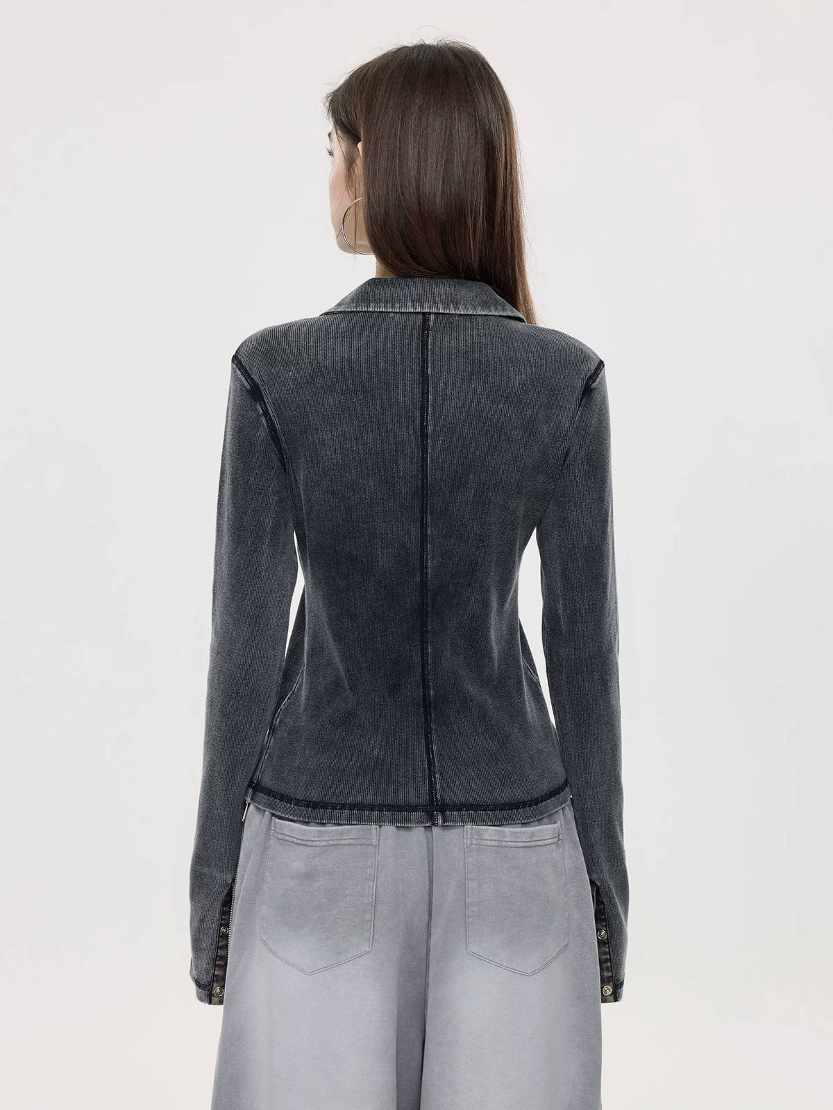 Nova Street Slimming Fitted Blouse with Dual Zippers