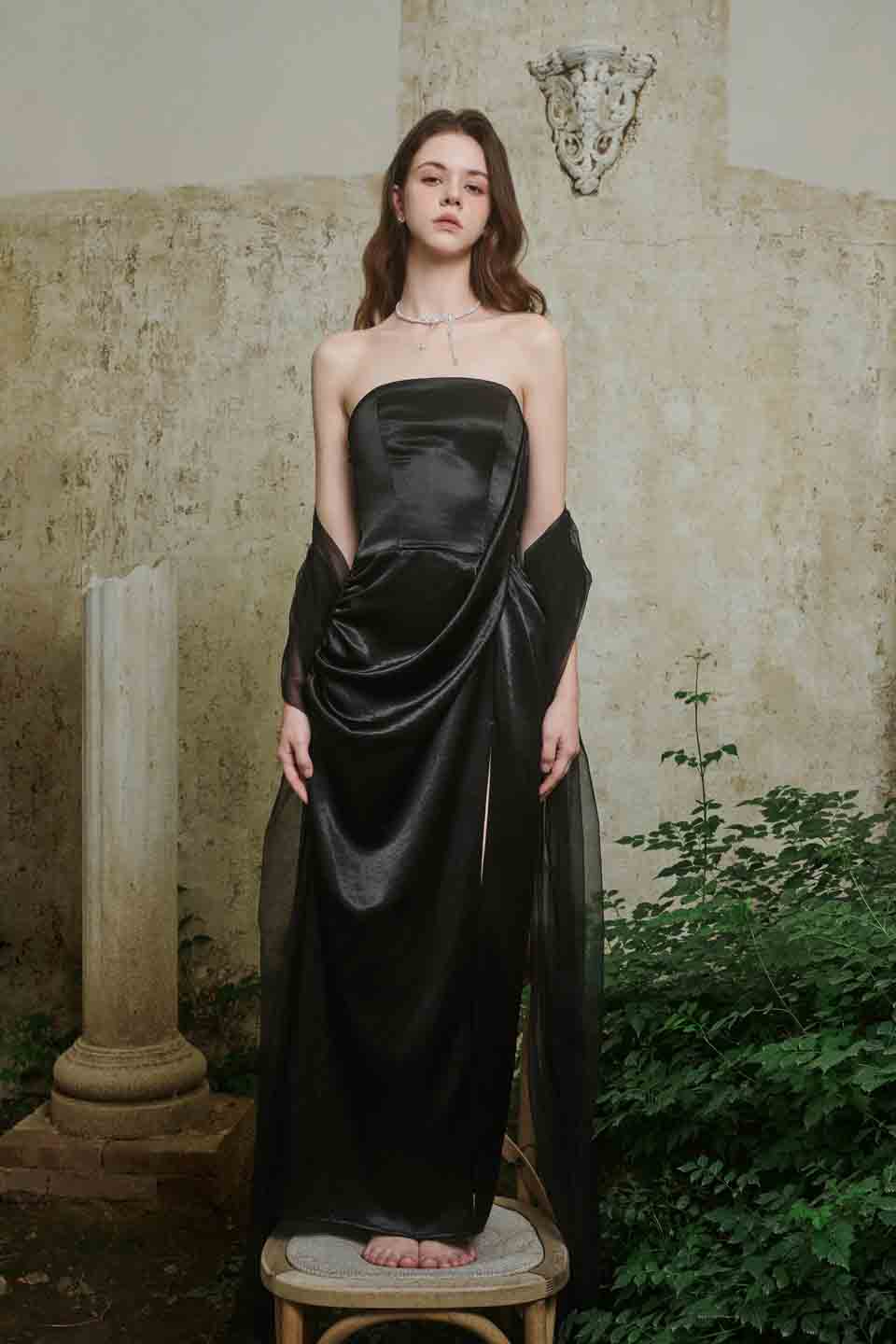 Crow Crew Black strapless ribbon dress