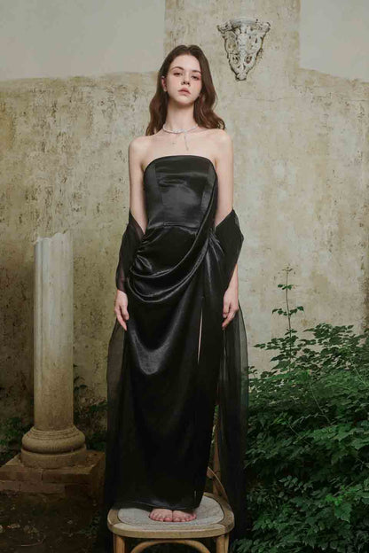 Crow Crew Black strapless ribbon dress