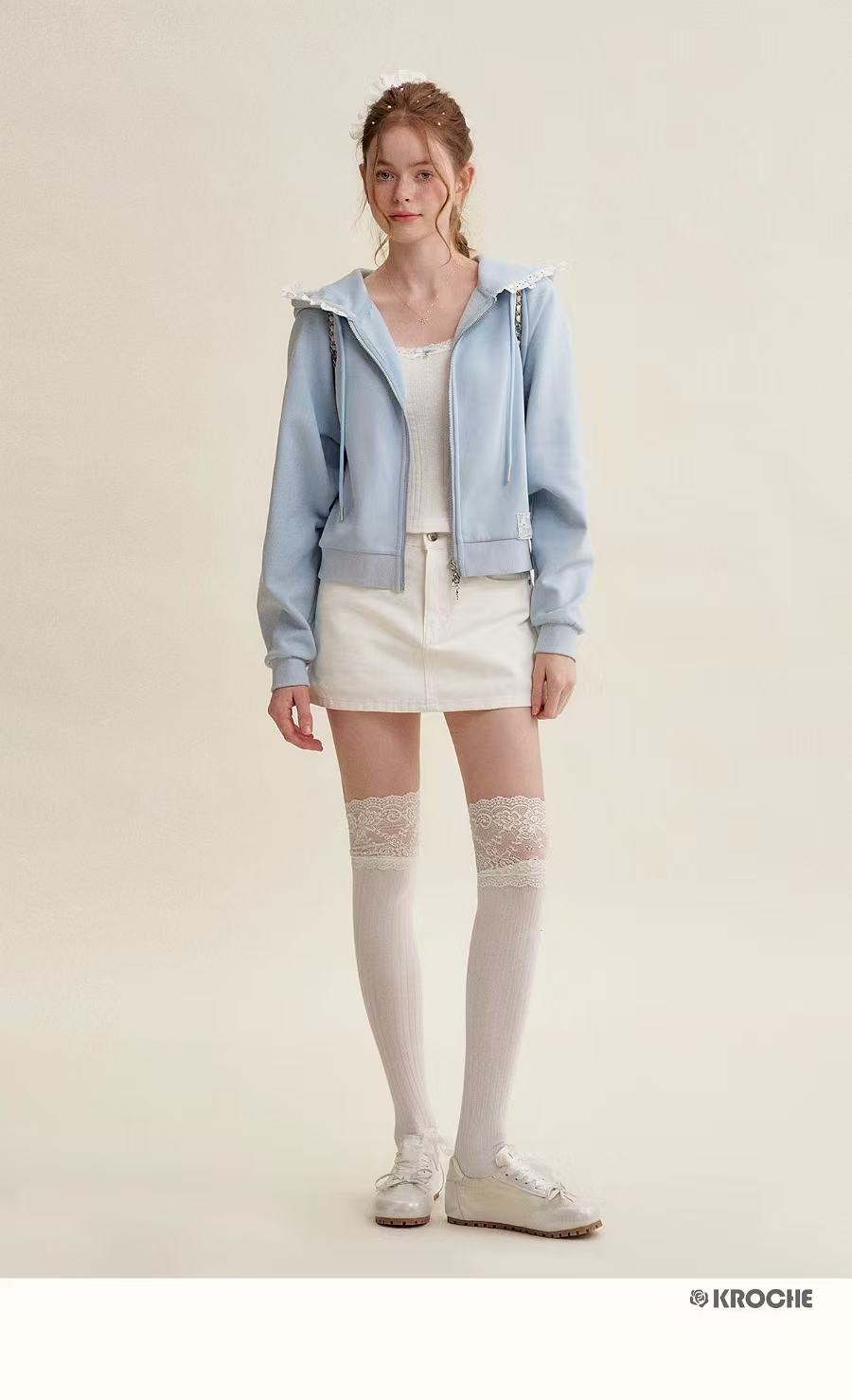 Kroche Lace patchwork hooded jacket