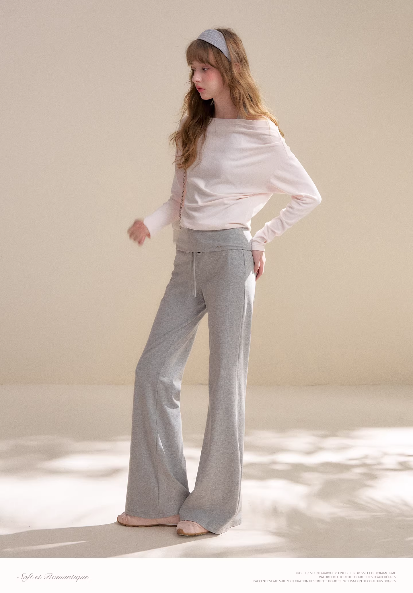 Kroche KZY8071&amp;KZY8072 Off shoulder contrasting T-shirt + pants