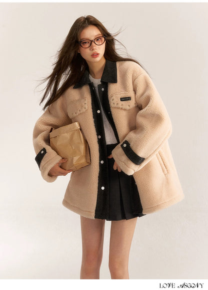 AsGony ASG31026 Short Fleece Coat - Apricot