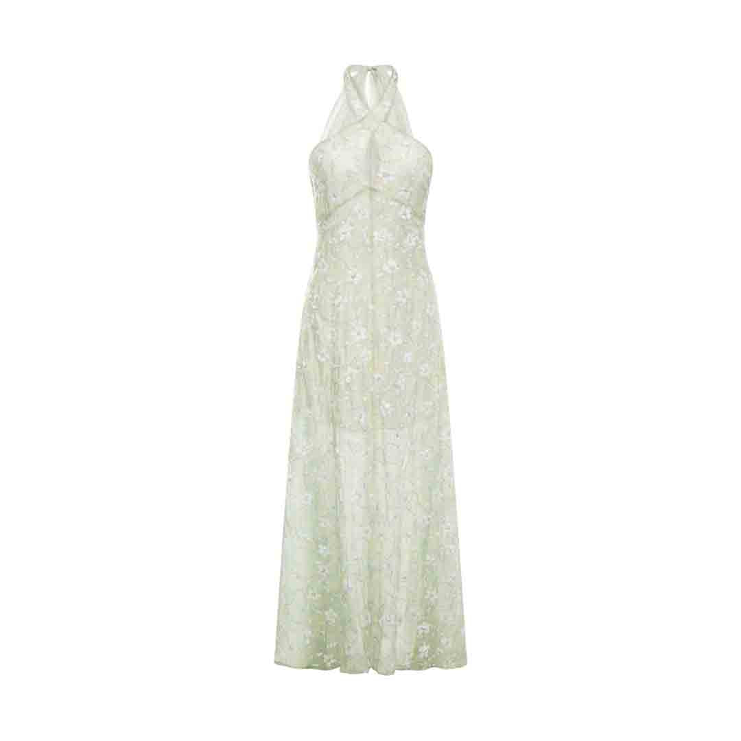 Wardrobes by chen Bead embroidered floral hanging neck dress