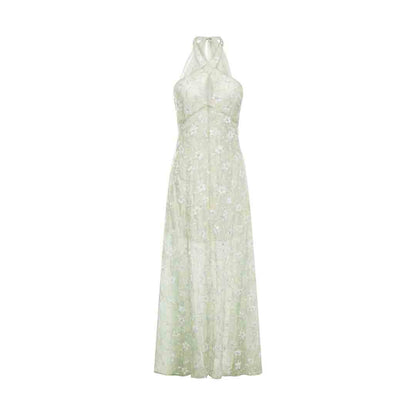 Wardrobes by chen Bead embroidered floral hanging neck dress