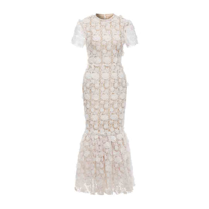 Wardrobes by chen Hollow embroidered lace fishtail dress