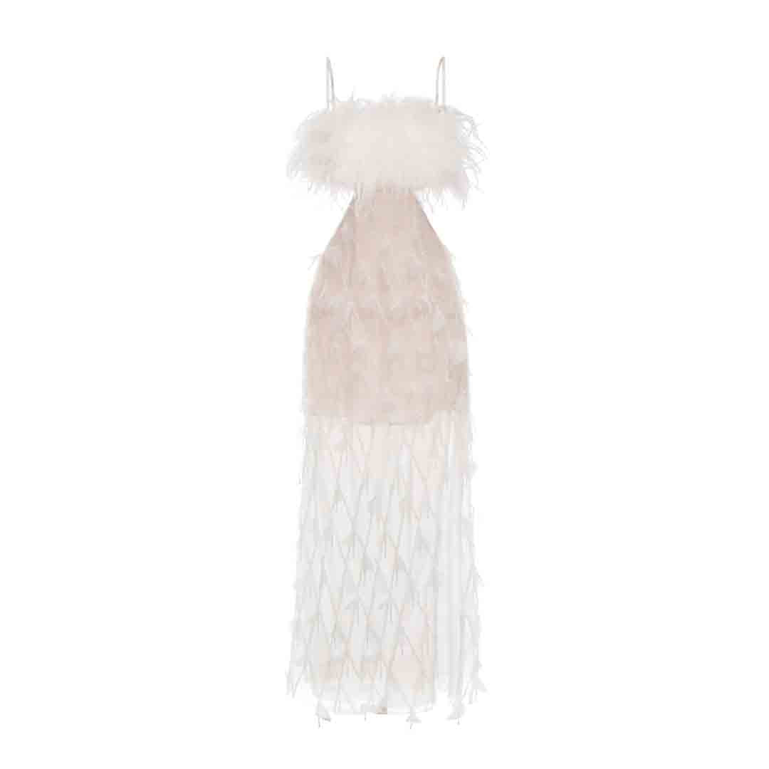 Wardrobes by chen Ostrich hair pendant dress