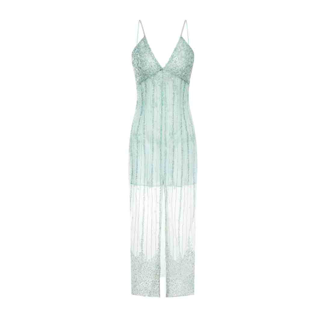 Wardrobes by chen Bead embroidered crystal slit dress