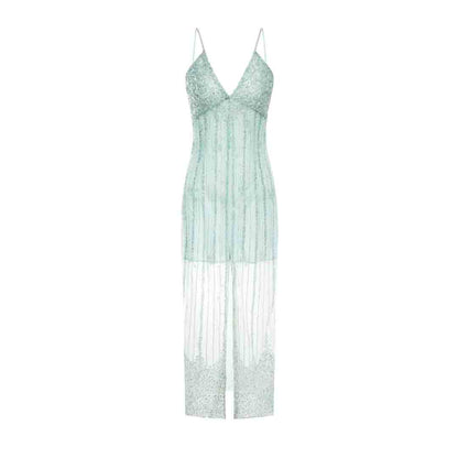 Wardrobes by chen Bead embroidered crystal slit dress