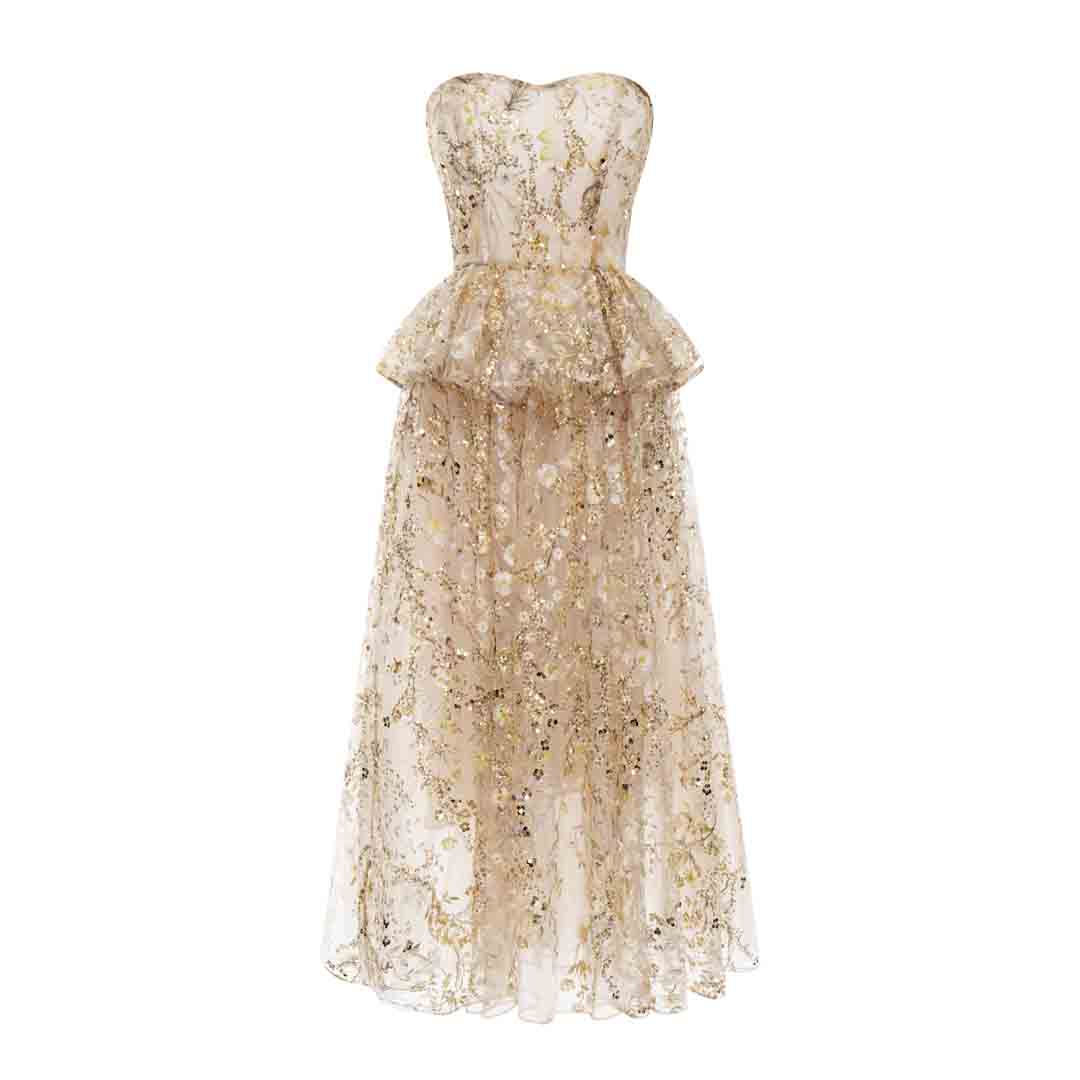 Wardrobes by chen Embroidered gilded strapless dress