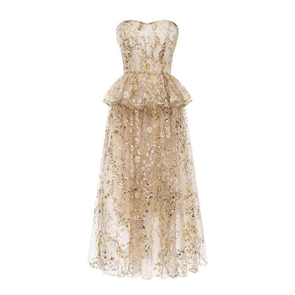 Wardrobes by chen Embroidered gilded strapless dress