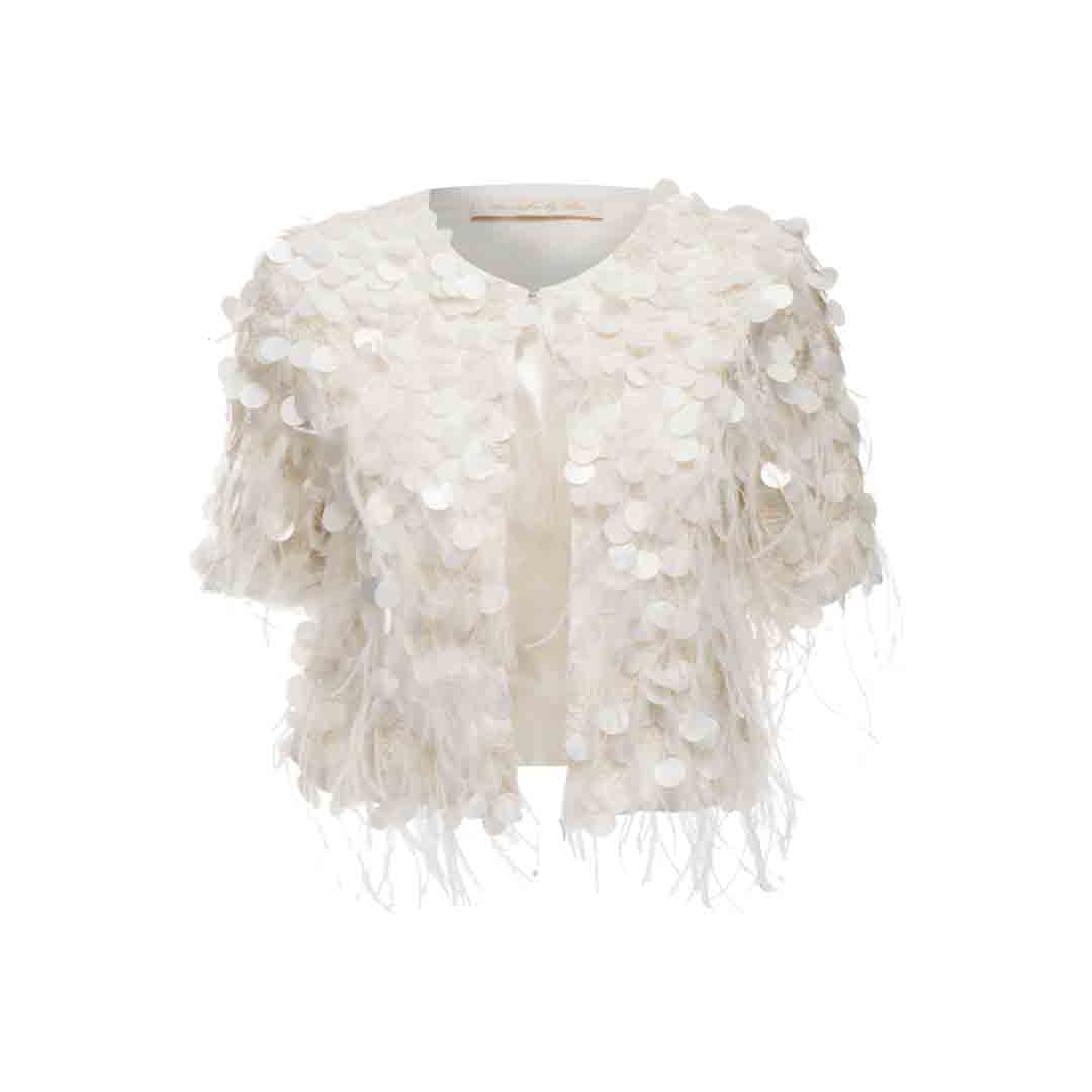 Wardrobes by chen Embroidered feather jacket + dress set