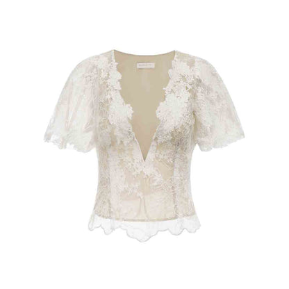 Wardrobes by chen Pearl embroidered lace top + skirt set