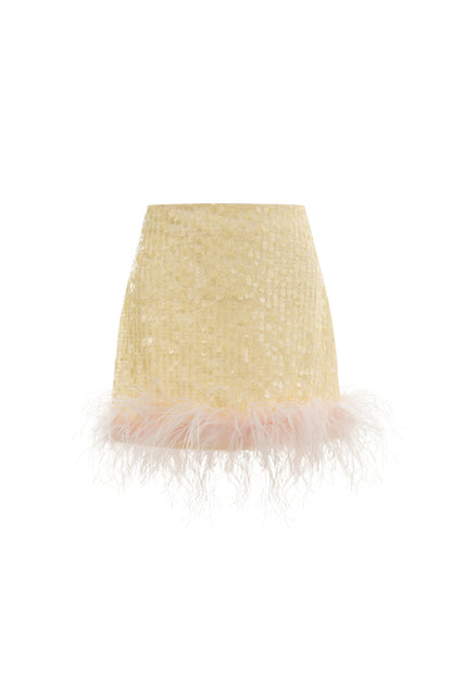 Wardrobes by chen Embroidered contrasting feather jacket + skirt set