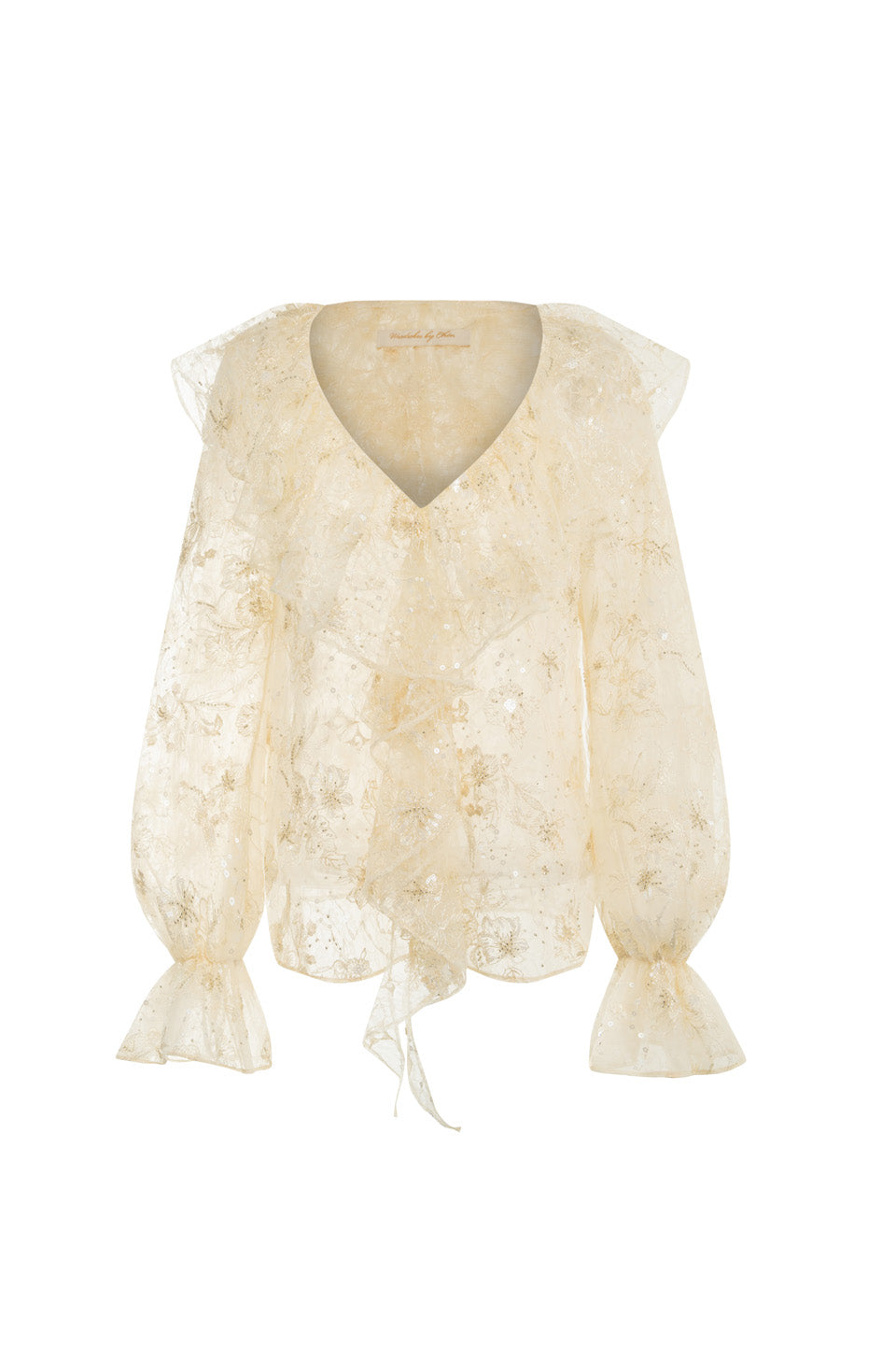 Wardrobes by chen 3D bead embroidered lace V-neck ruffle top + shorts set