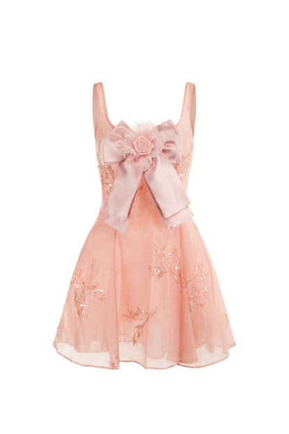 Wardrobes by chen Embroidered pink bow tie dress
