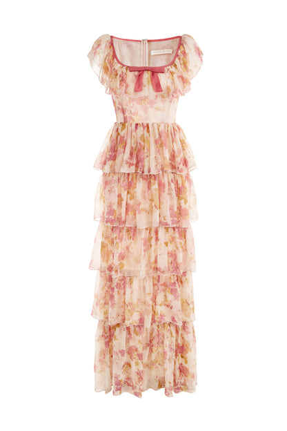 Wardrobes by chen Floral square collar multi-layer dress