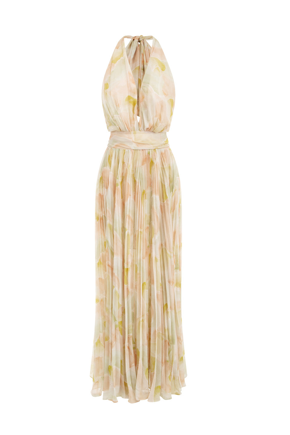 Wardrobes by chen Vacation chiffon printed pleated deep V-dress