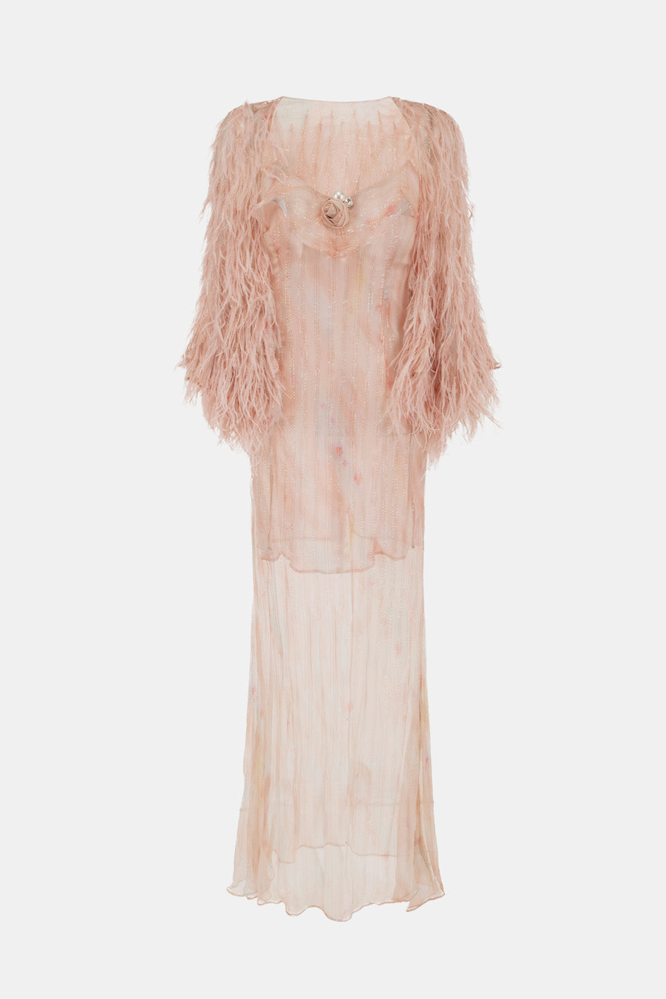 Wardrobes by chen Soft pink dress + feather jacket set