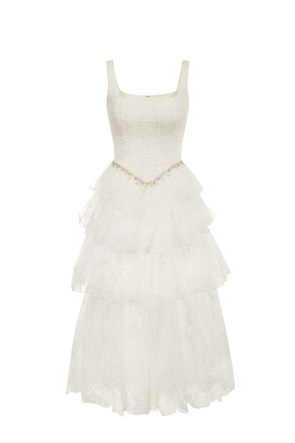 Wardrobes by chen Square collar lace tiered dress