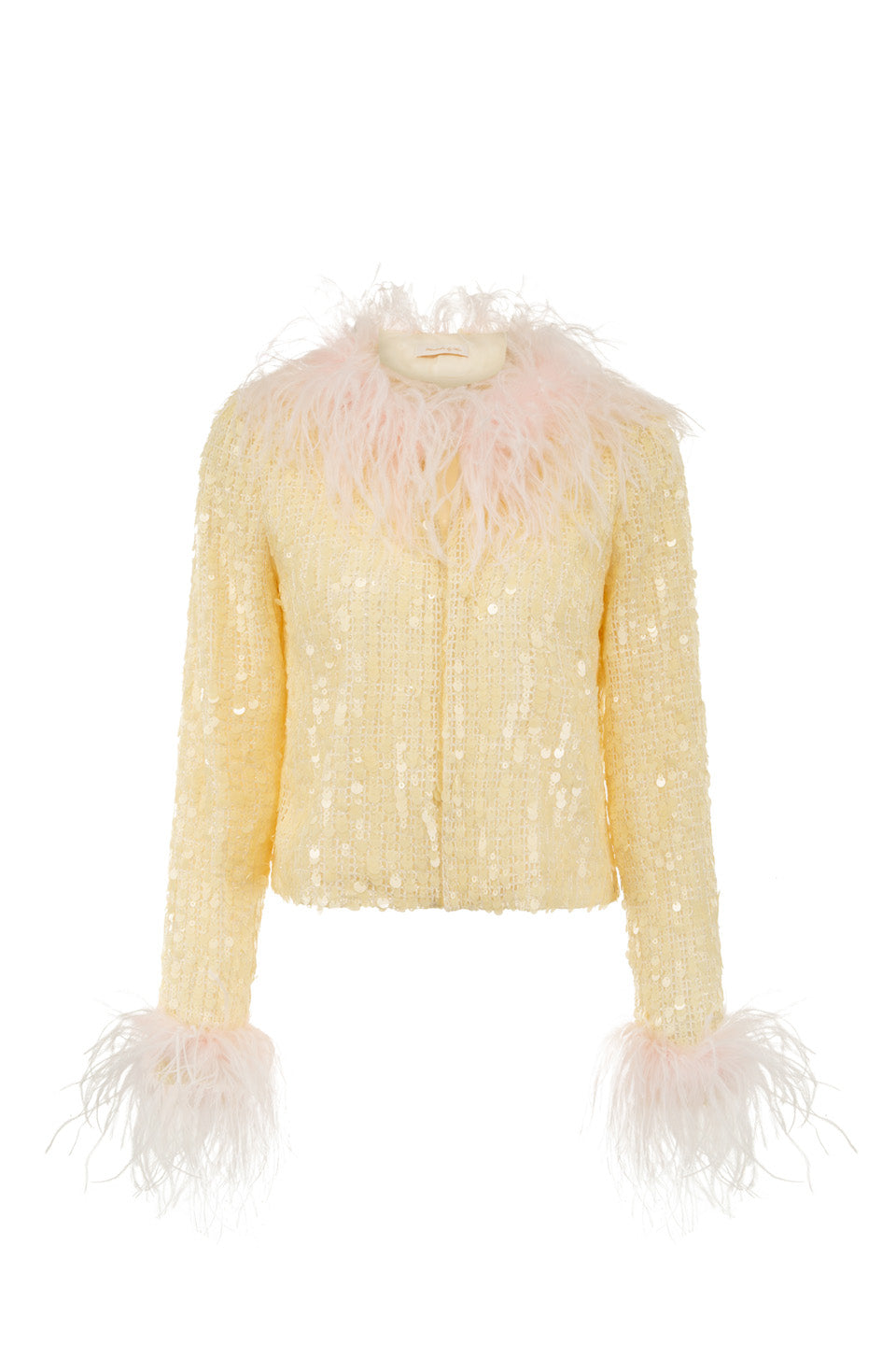 Wardrobes by chen Embroidered contrasting feather jacket + skirt set
