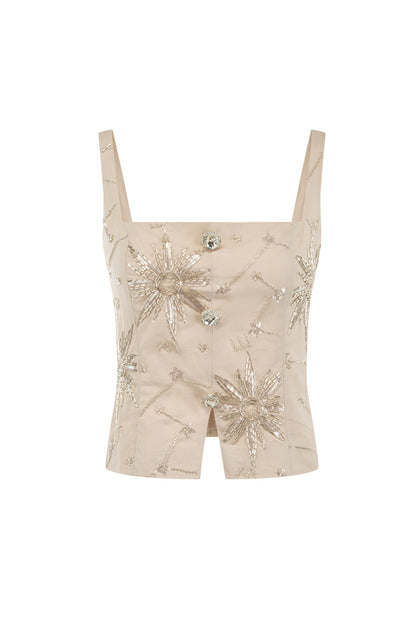 Wardrobes by chen Shooting star embroidered vest top + loose pants set