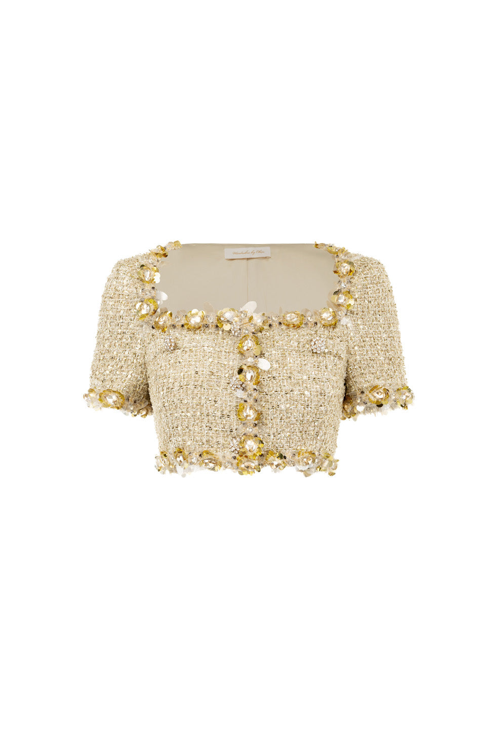 Wardrobes by chen Tweed handmade bead embroidered short top + skirt set