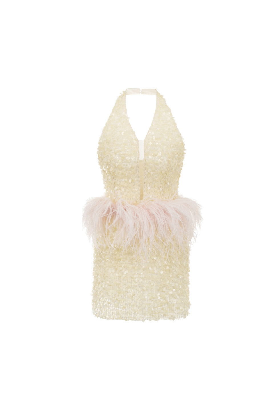 Wardrobes by chen Embroidered contrasting feather halter neck dress