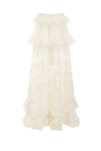 Wardrobes by chen Floral lace multi-layer ruffle edge top + skirt set