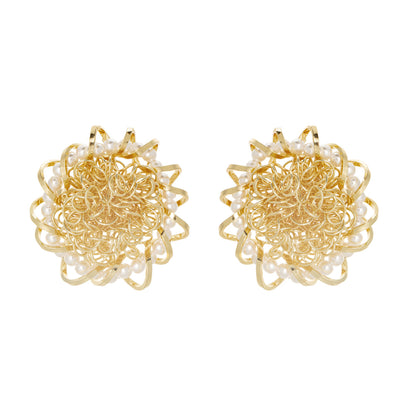 Wardrobes by chen Pearl gold wire woven earrings