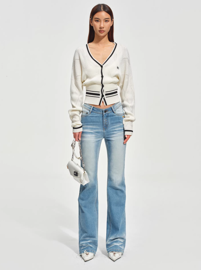 NAWS Newport Classic Contrast Stripe V-Neck Slim Fit Cardigan(2color)