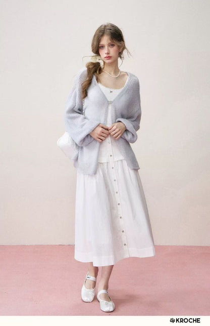 Kroche [Star Style] Mohair Cardigan &amp; Cloud Midi Skirt