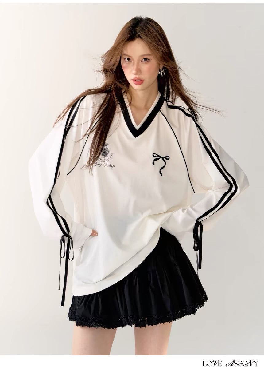 AsGony [Best Seller] 24457Blokette Bow T-shirt (2color)