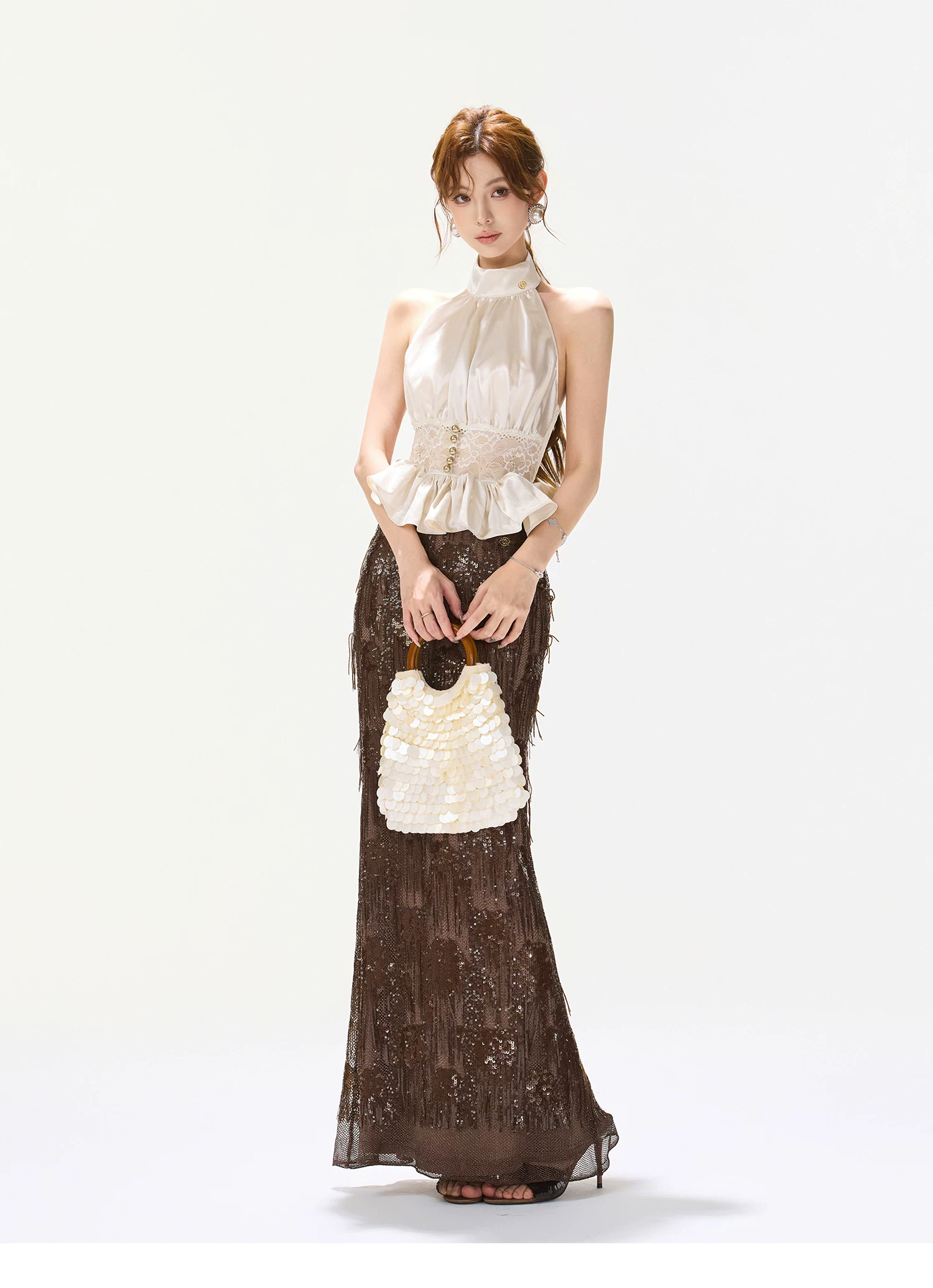 CYNR Lace Sleeveless Blouse &amp; Mermaid Skirt Two Piece Set