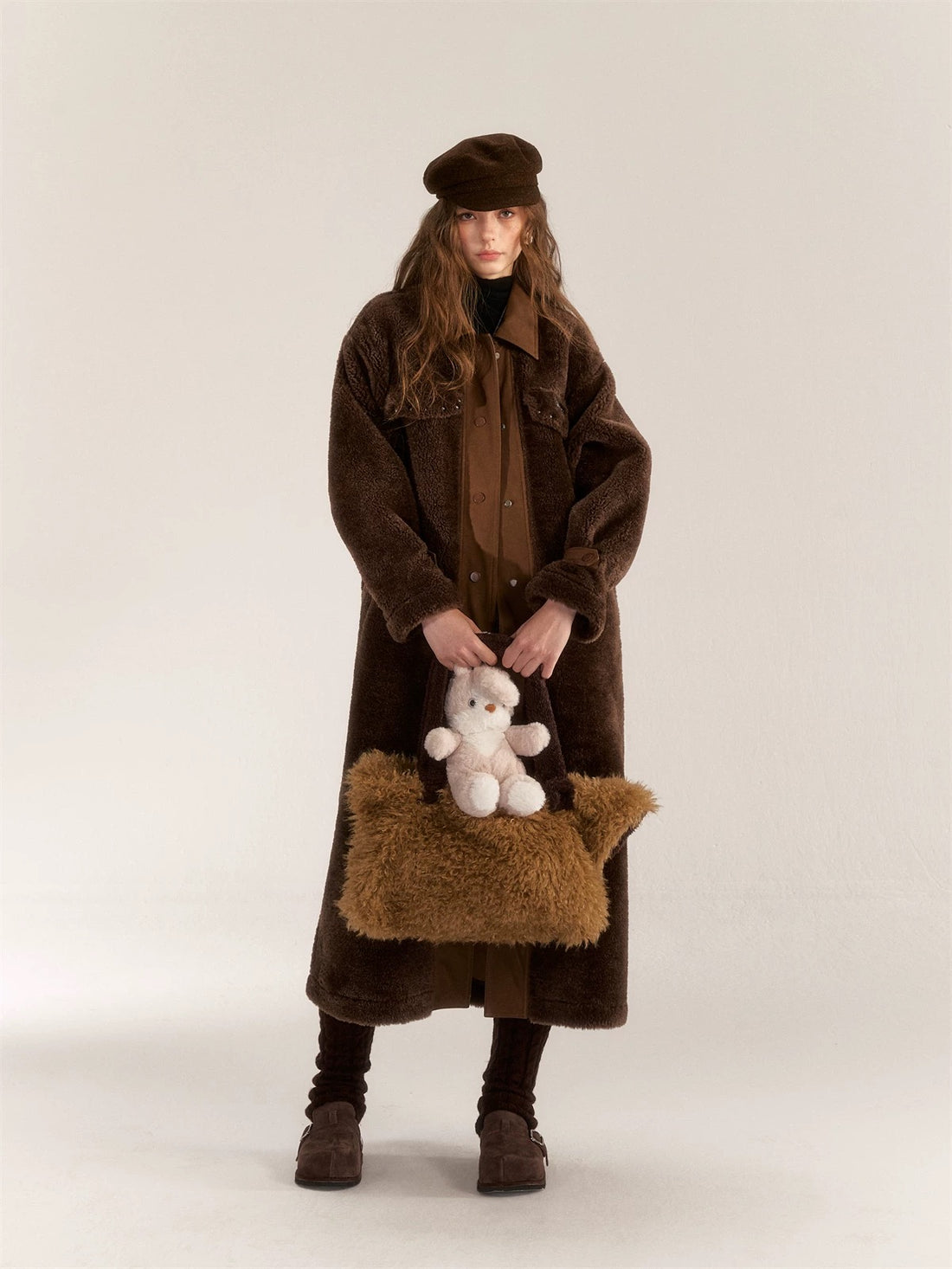 AsGony ASG31026 Maxi Fleece Coat -brown