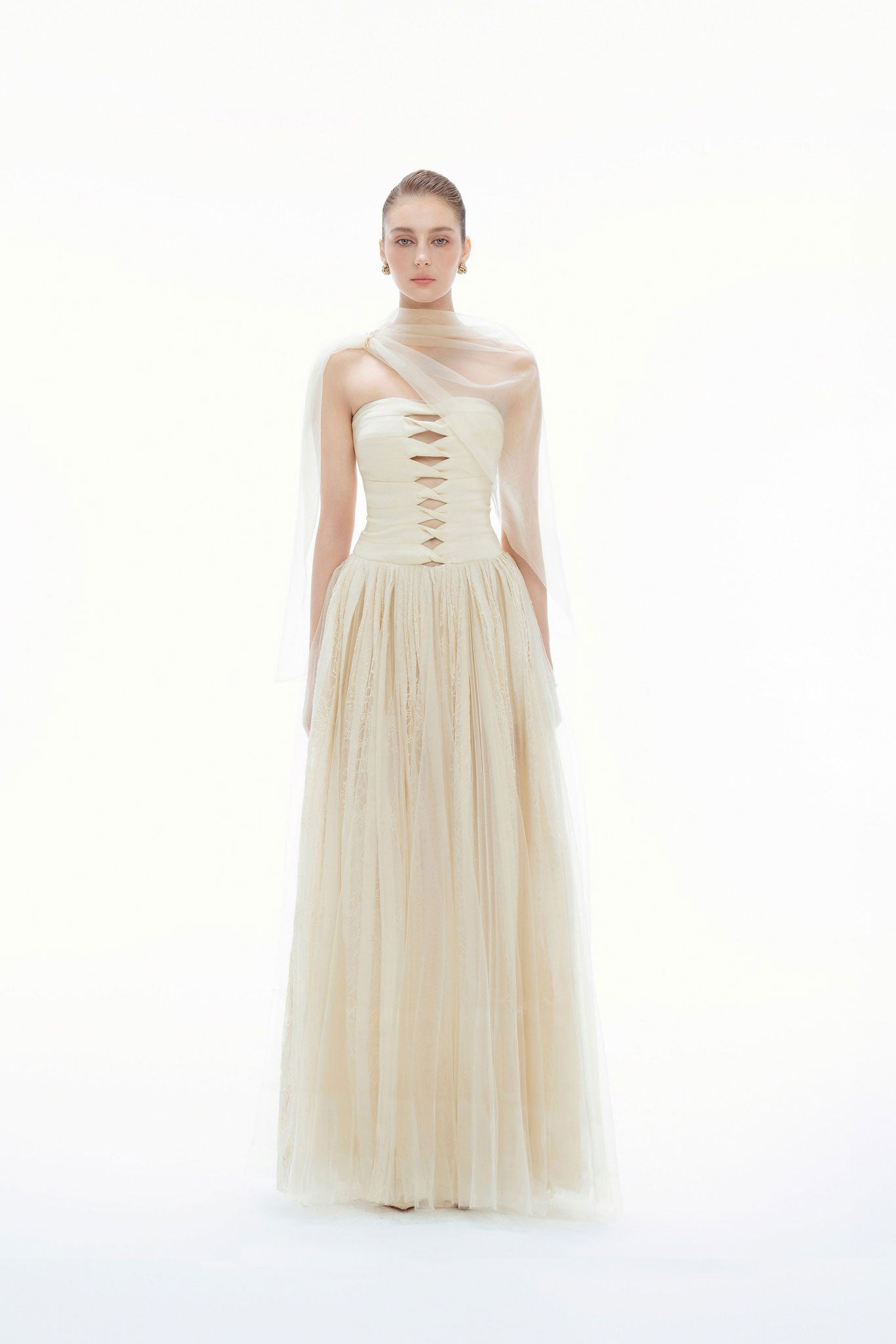 BYDENIO Elizabeth strapless lace mesh dress