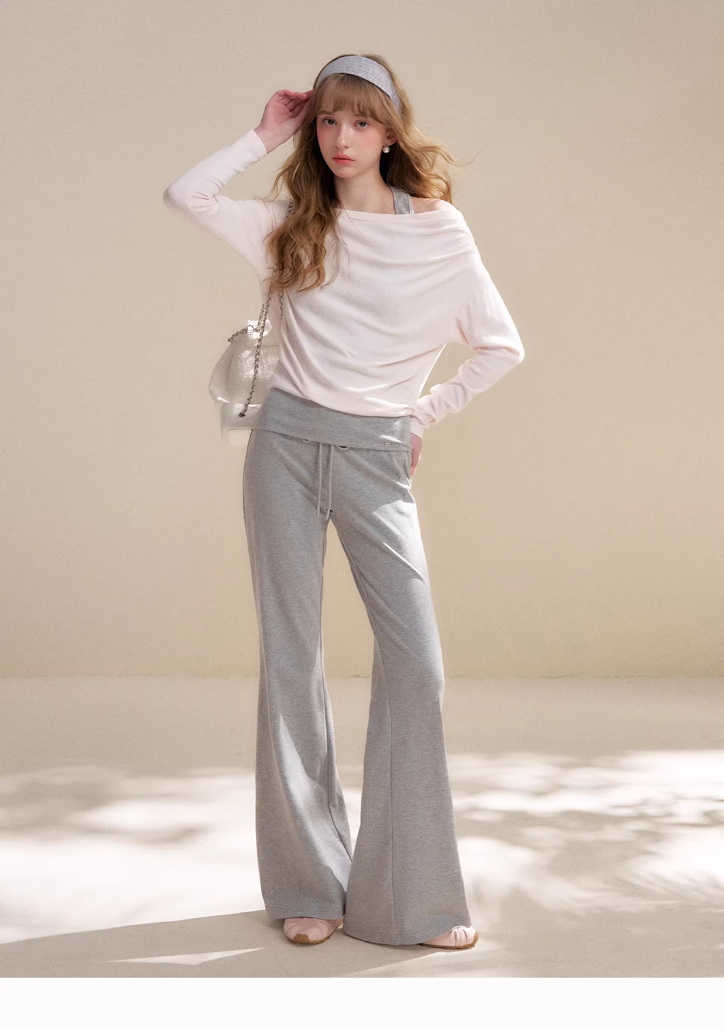 Kroche KZY8071&amp;KZY8072 Off shoulder contrasting T-shirt + pants