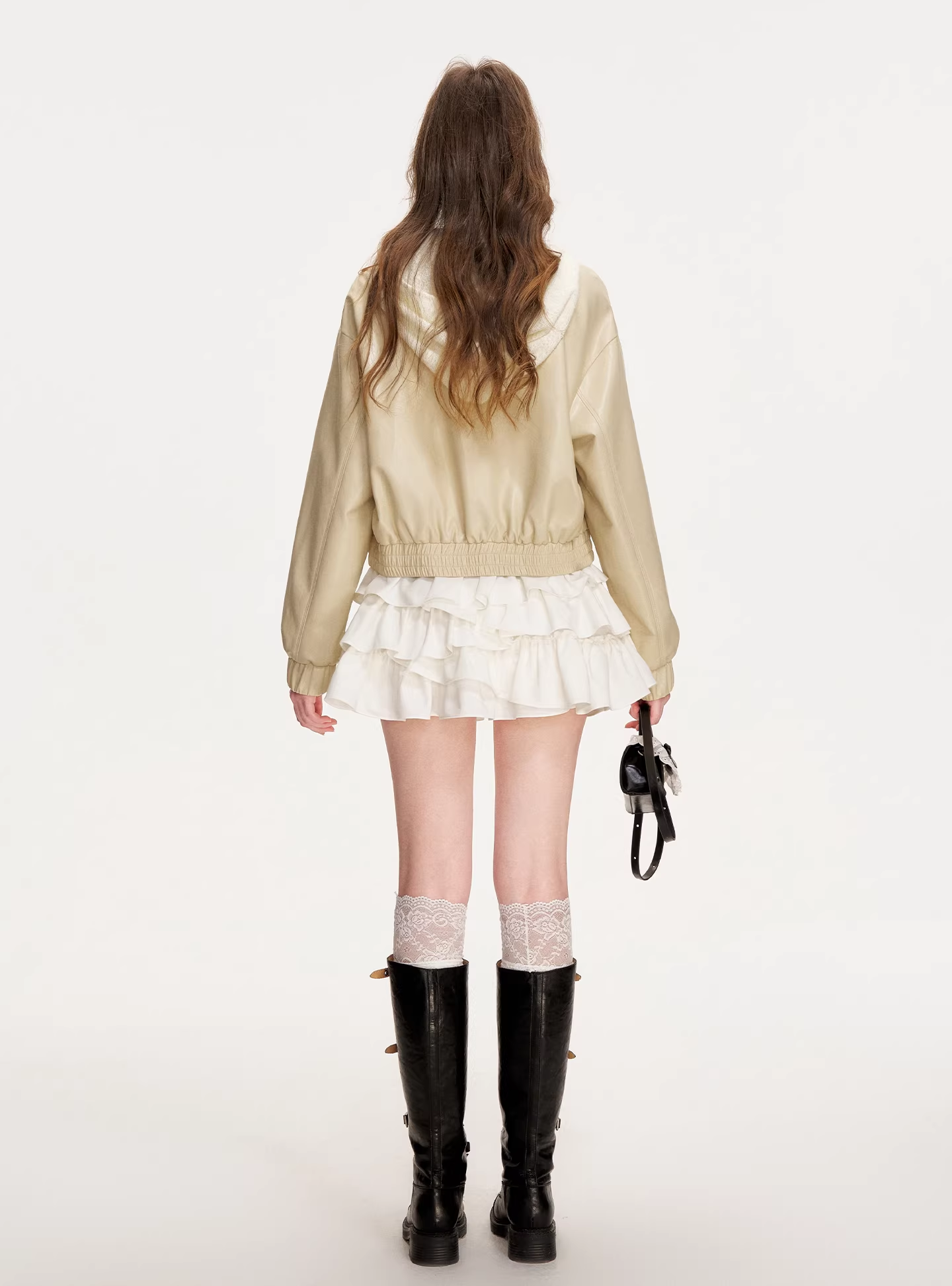Kroche KZQ9019 Collar butterfly tie leather jacket