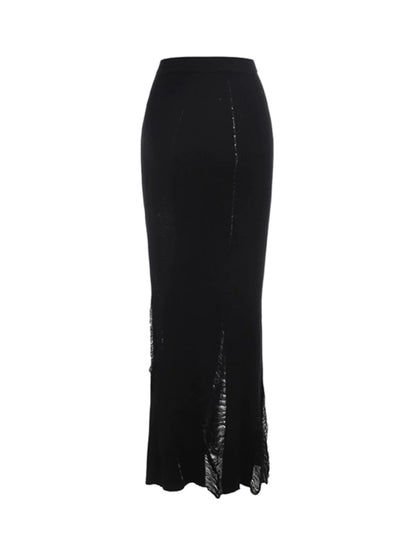 ELYWOOD 24SS094XX Black knit ripped skirt