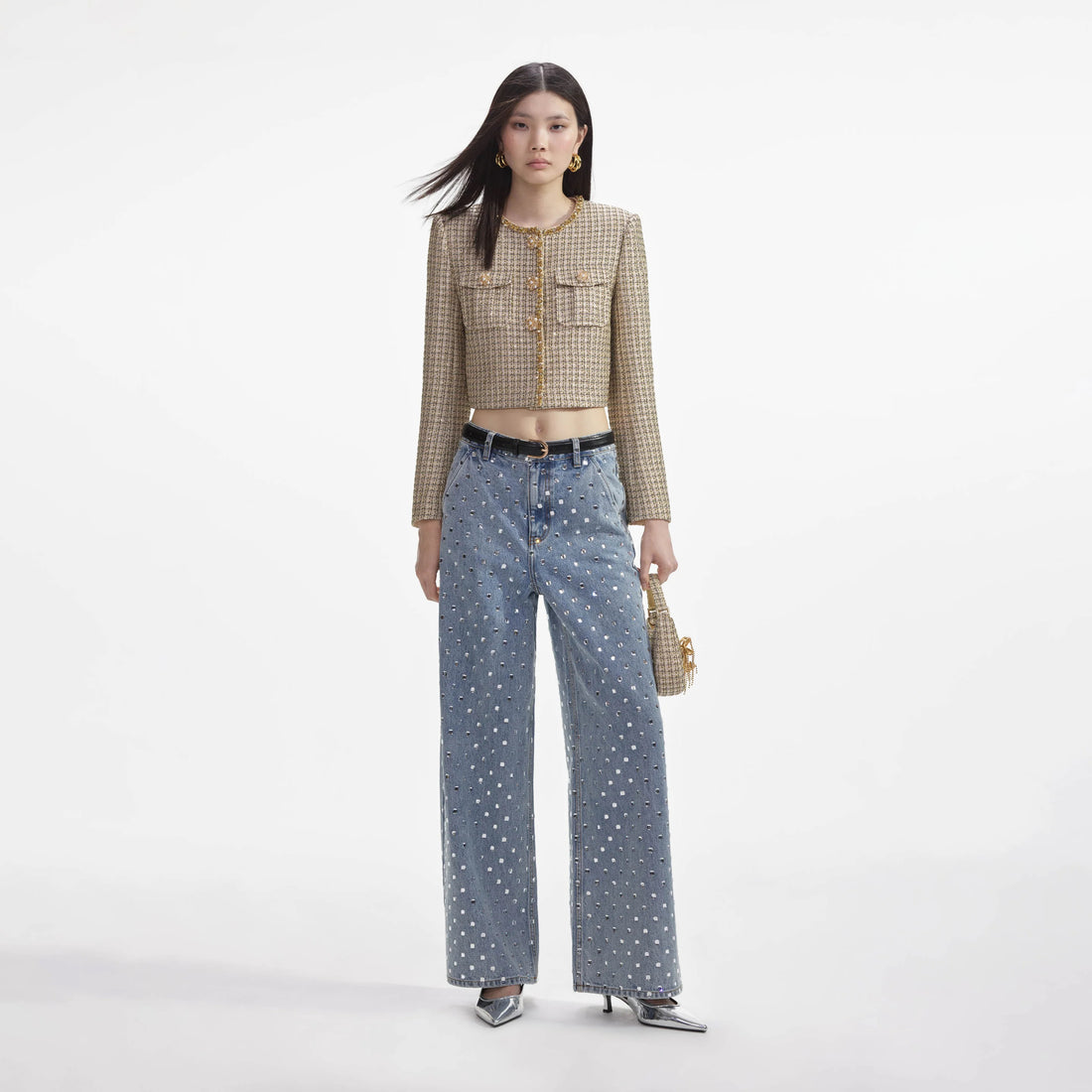 Self-Portrait GOLD BOUCLE CROPPED JACKET