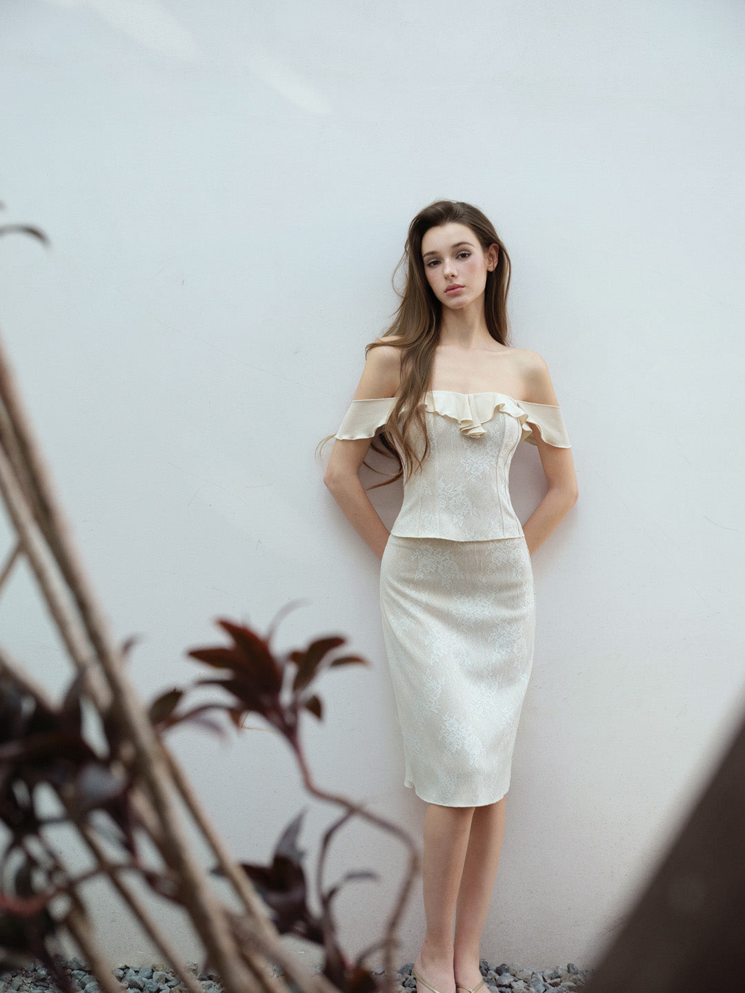 NONCESTNON N322&amp;N323 Lace wave edge top + lace skirt