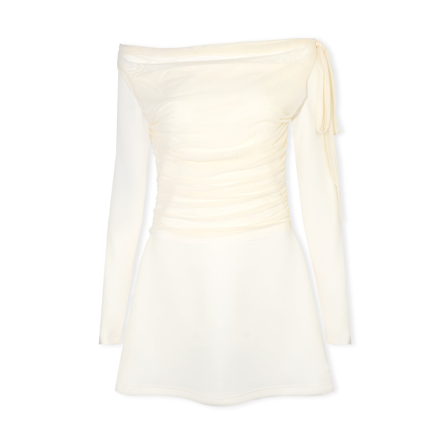 16DEWS 16D26021 Off shoulder bow slim fit long sleeved dress