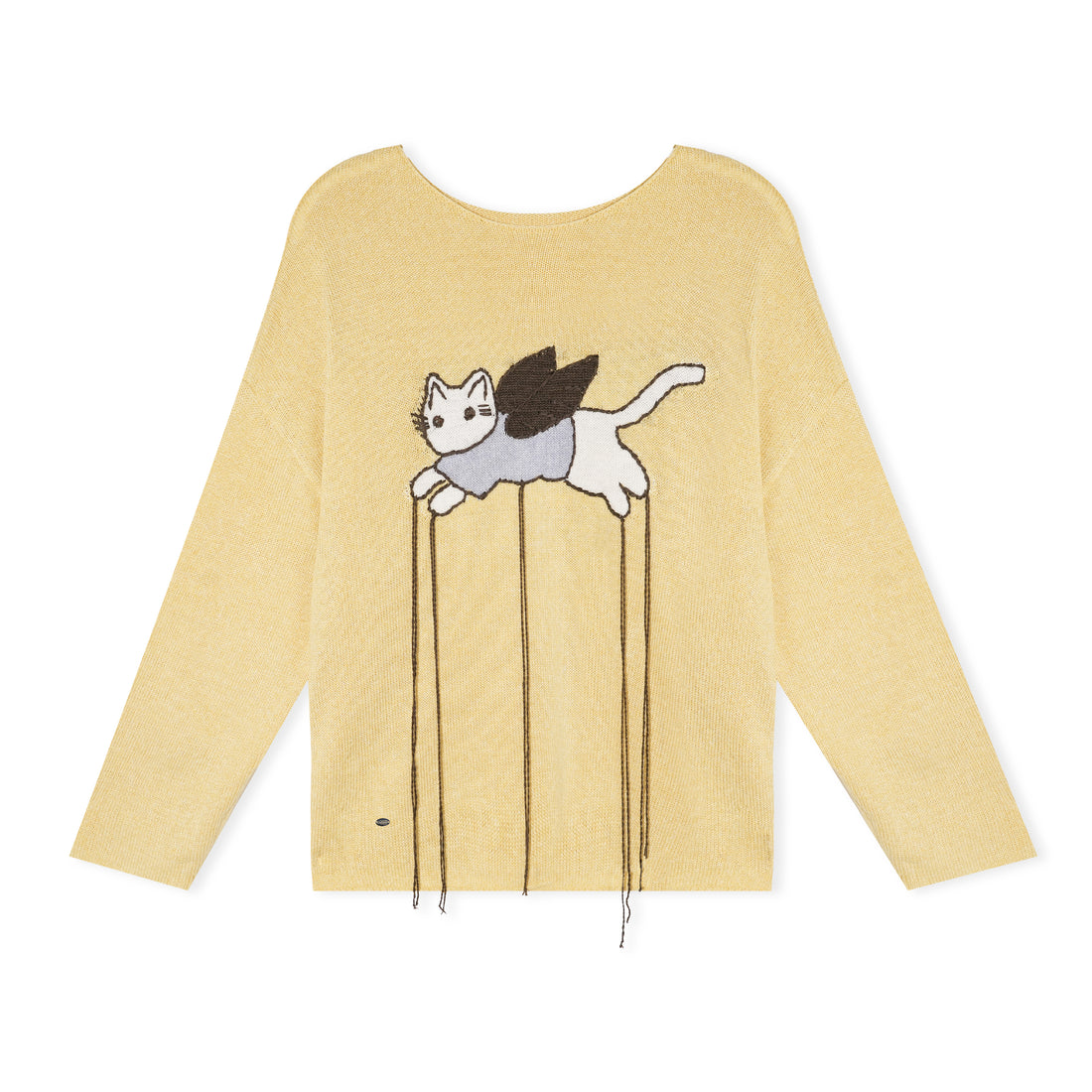 16DEWS 16D26019 Fun cat relaxed round neck pullover knit sweater