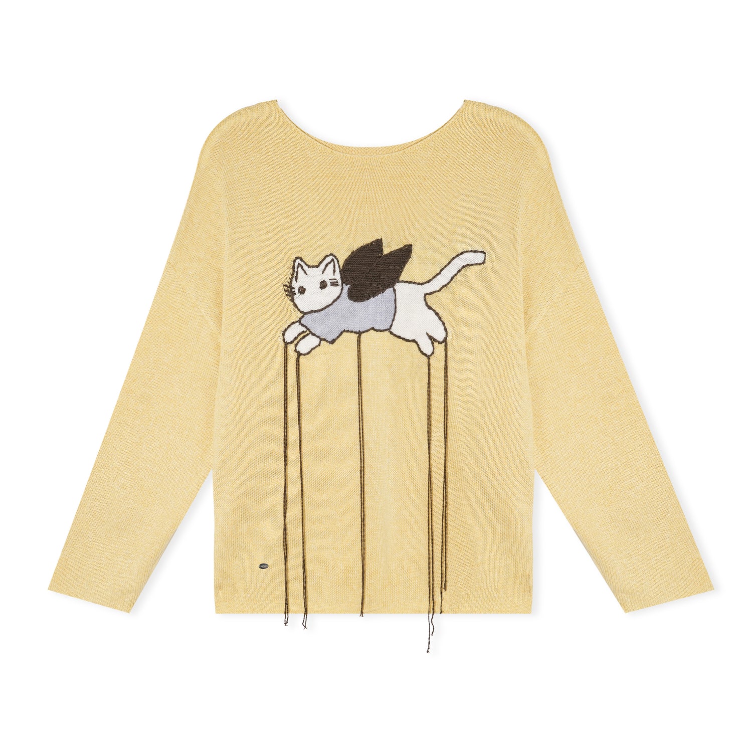 16DEWS 16D26019 Fun cat relaxed round neck pullover knit sweater