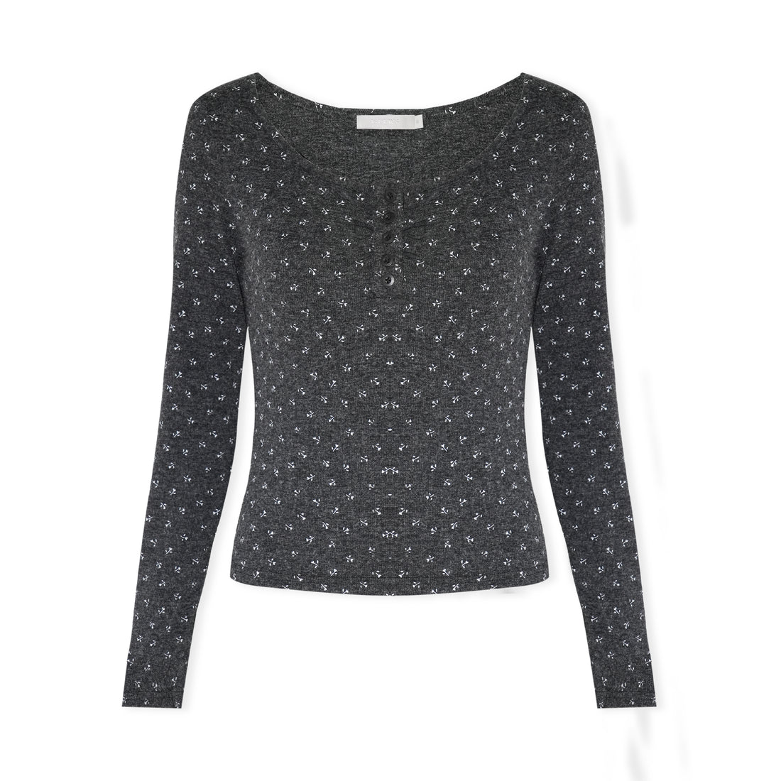 16DEWS 16D26018 Pure floral front shoulder U-neck pleated long sleeved top