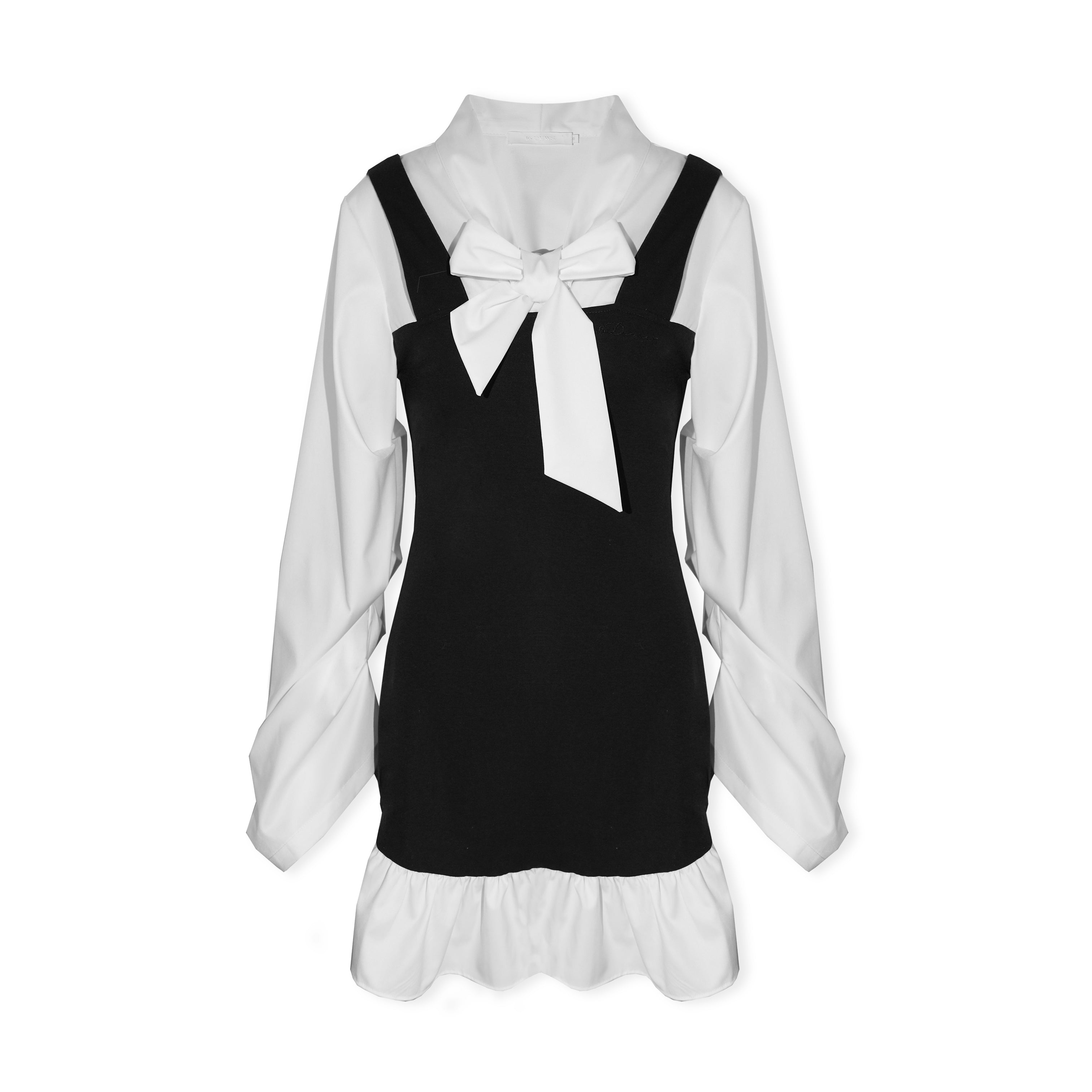 16DEWS 16D26015 Fake two V-neck lace up contrasting splicing slim fit dress