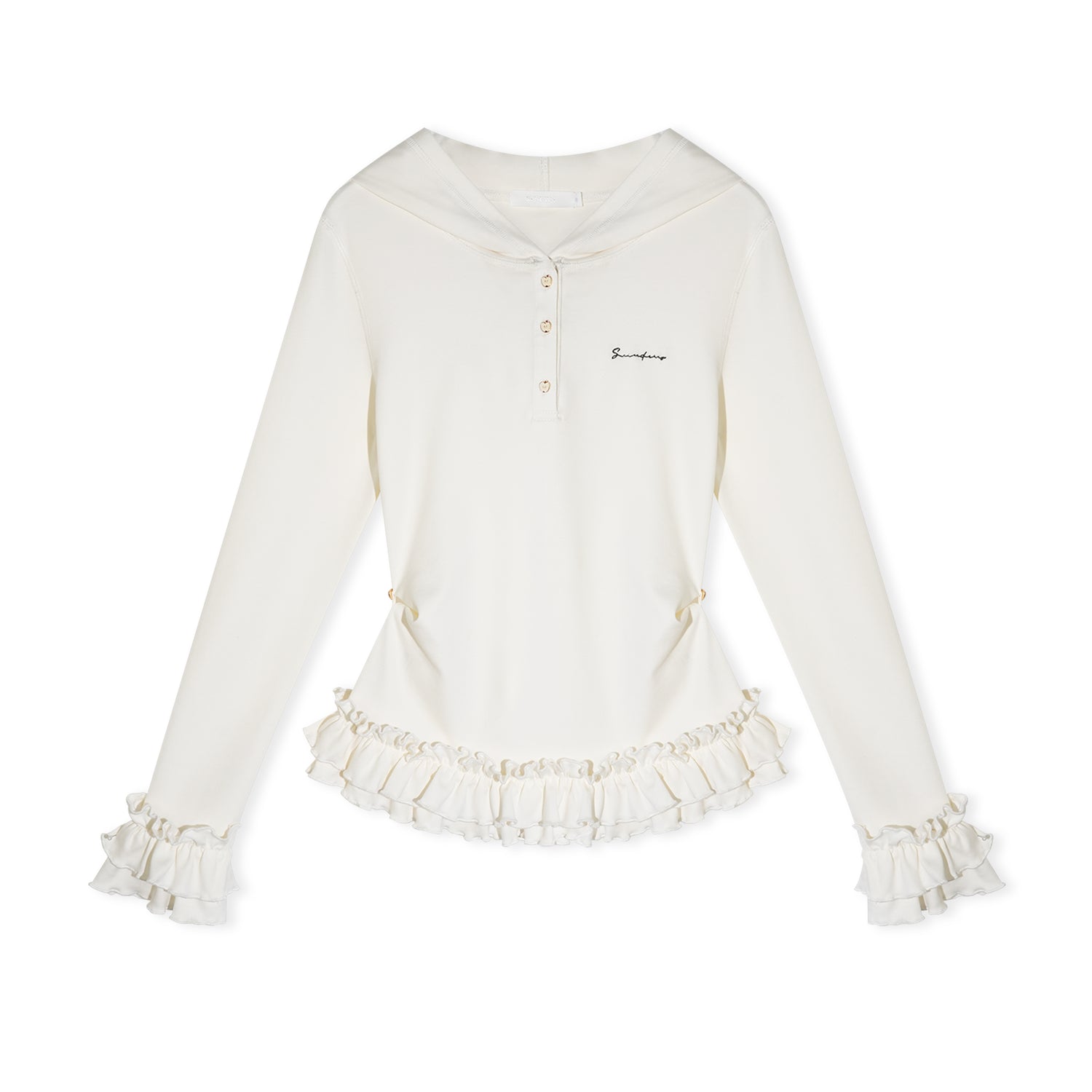 16DEWS 16D26006 Slim fit hooded pleated patchwork top