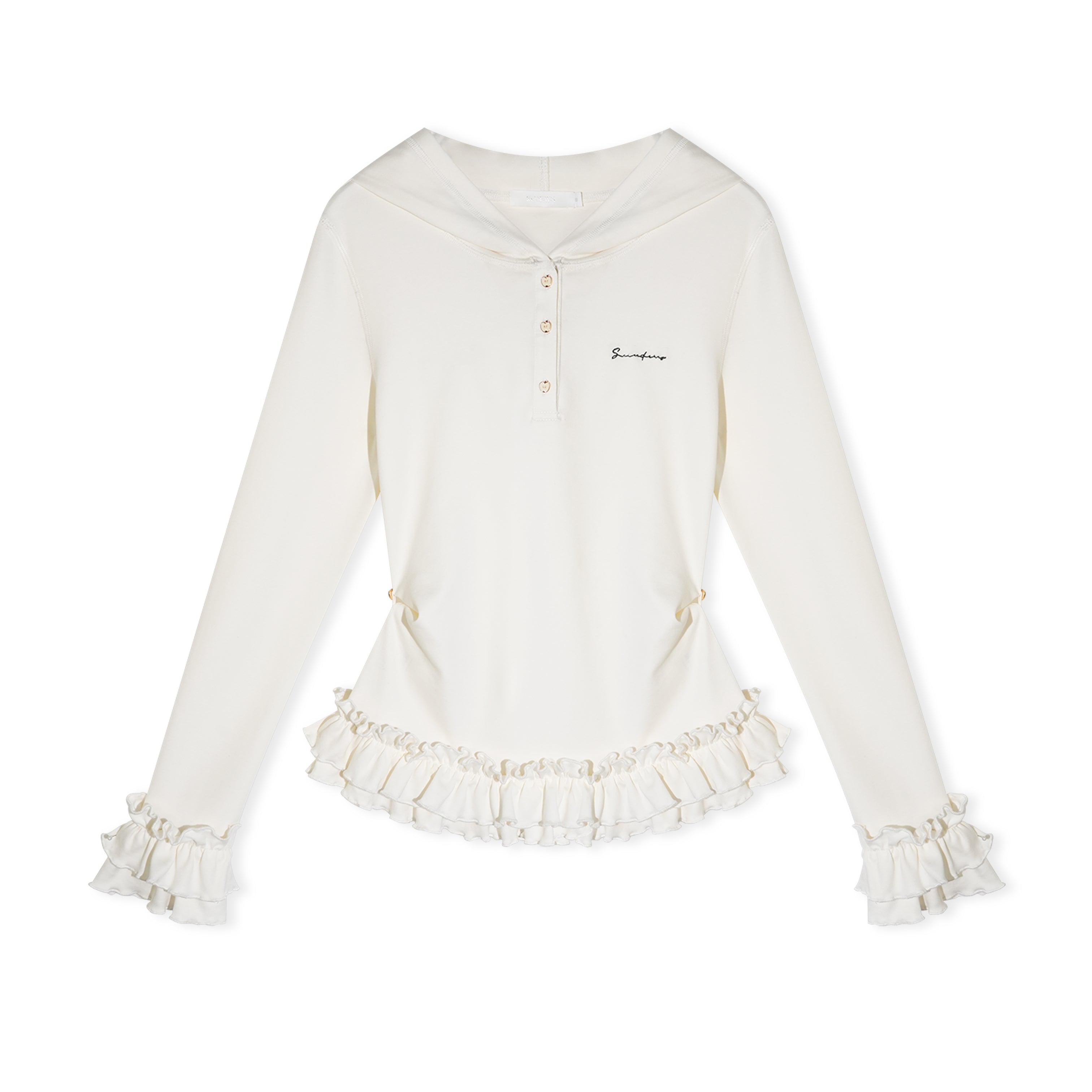 16DEWS 16D26006 Slim fit hooded pleated patchwork top