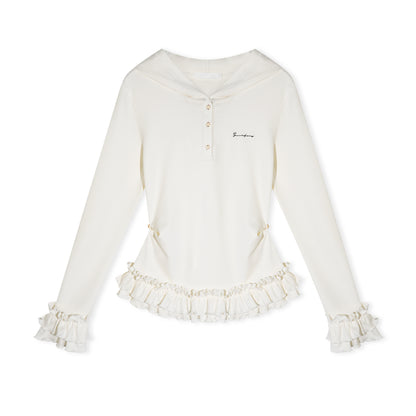 16DEWS 16D26006 Slim fit hooded pleated patchwork top